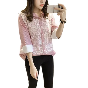2018 Autumn Blouses Lace Shirt Turn Down Collar Striped Female Long Sleeve Tops Blusas Women Clothing
2018 Autumn Blouses Lace Shirt Turn Down Collar Striped Female Long Sleeve Tops Blusas Women Clothing