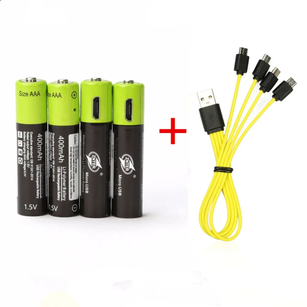 4PCS ZNTER 1.5V AAA 400mAh rechargeable lithium battery USB lithium polymer rechargeable battery+4 in 1 Micro USB charging cable
4PCS ZNTER 1.5V AAA 400mAh rechargeable lithium battery USB lithium polymer rechargeable battery+4 in 1 Micro USB charging cable