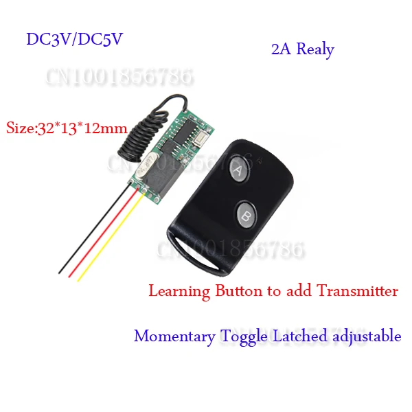 DC5V Remote Control Switch System Mini Volume Transmitter Receiver Add Transmitter Easy 315mhz/433mhz FreeShipping
DC5V Remote Control Switch System Mini Volume Transmitter Receiver Add Transmitter Easy 315mhz/433mhz FreeShipping