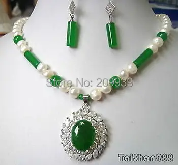 huij 003549 Real White Pearl Green Jade 18KWGP Crystal Pendant Necklace Earrings Set
huij 003549 Real White Pearl Green Jade 18KWGP Crystal Pendant Necklace Earrings Set