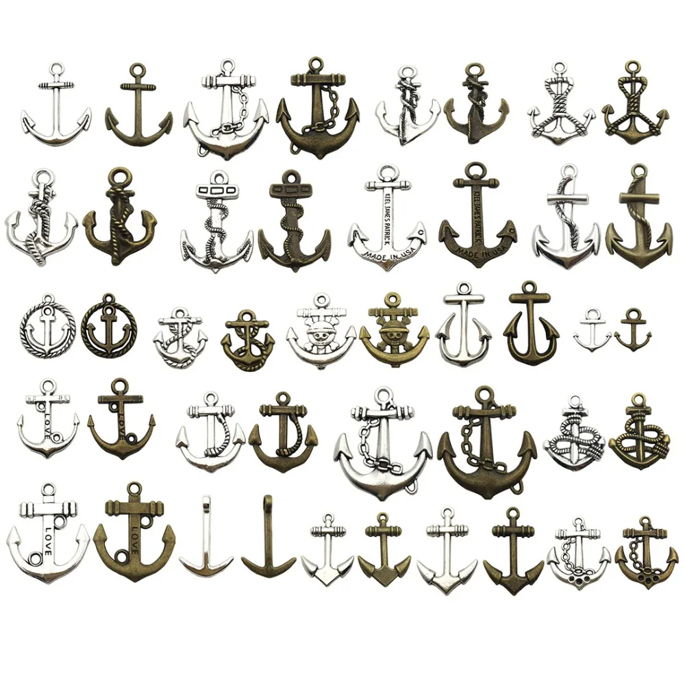 

48pcs Zinc Alloy Ship Wheel Anchor Charms Pendants For Crafting Jewelry Findings Accessory For DIY Necklace Bracelets Making