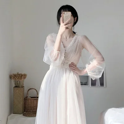 2019 Summer New Mori Sweet Gauze Long Dress French V Lead Lantern Sleeve Exceed Fairy Dress Holiday Dress
2019 Summer New Mori Sweet Gauze Long Dress French V Lead Lantern Sleeve Exceed Fairy Dress Holiday Dress