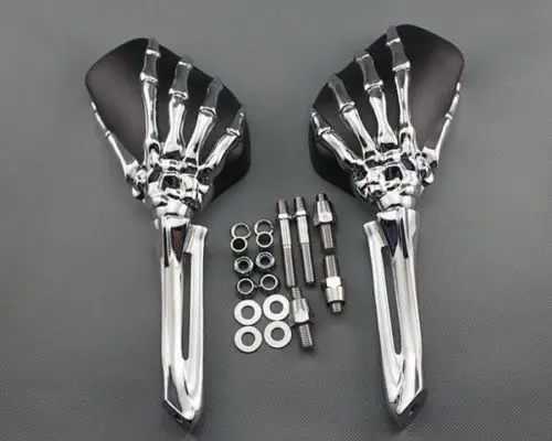 

Chrome Black Skull Skeleton Mirrors For Harley Dyna Softail Sportster Touring