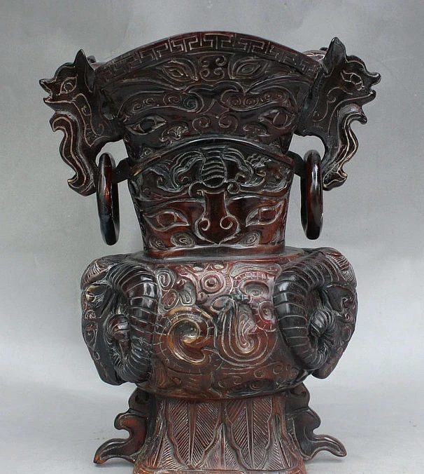8" China Royal Ox horn Wealth Auspicious Dragon Beast Sheep Head Zun Wine Bottle
8" China Royal Ox horn Wealth Auspicious Dragon Beast Sheep Head Zun Wine Bottle