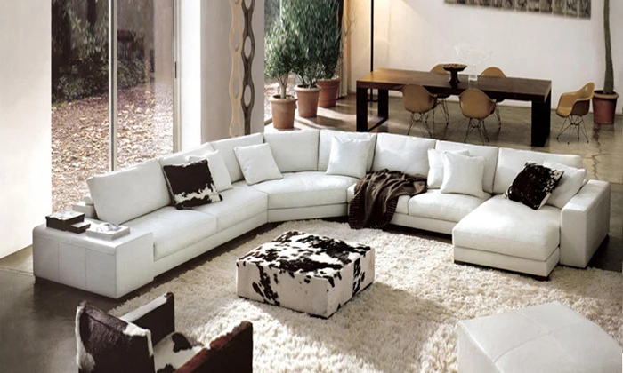 Image Free Shipping 2013 Latest Modern Design Large  L Shaped Genuine Leather Corner modern sofa set living room furniture L9049