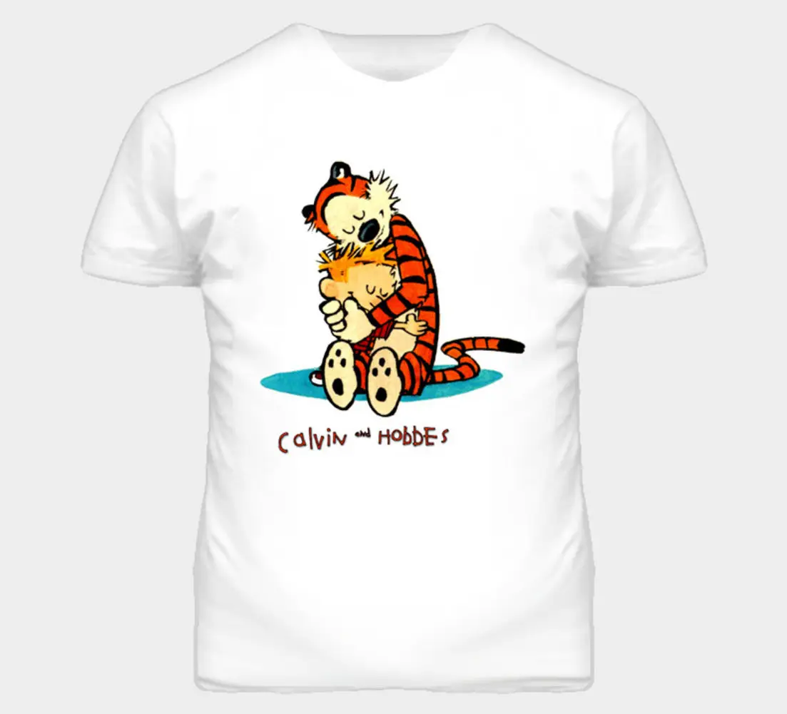 and Hobbes Hugging T Shirt Game Short-Sleeved Print Letters 100% Cotton Mens Summer O-Neck T-shirt | Женская одежда