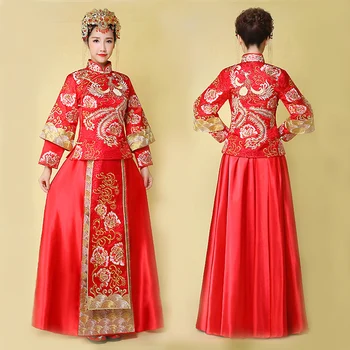 Traditional Chinese Bride Wedding Dress Red Women Embroidery Phoenix Cheonsgam Vestidos Elegant Floral Qipao Marriage Suit
Traditional Chinese Bride Wedding Dress Red Women Embroidery Phoenix Cheonsgam Vestidos Elegant Floral Qipao Marriage Suit