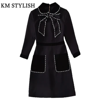 Autumn and Winter Runway Style New Beaded Peter Pan Collar Bow Black A-line Dress with Pockets Quarter Sleeve
Autumn and Winter Runway Style New Beaded Peter Pan Collar Bow Black A-line Dress with Pockets Quarter Sleeve