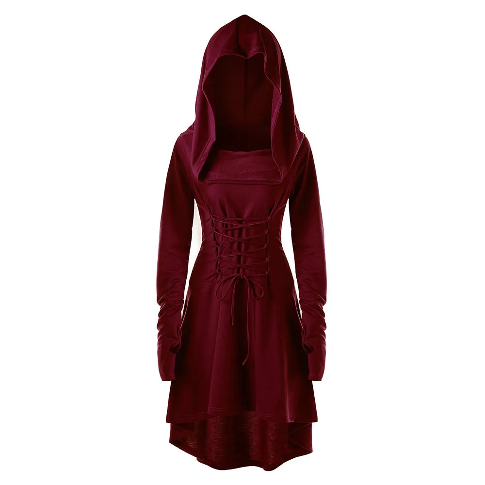 Women Vintage Female Pullover High Low Bandage Long Dress Costumes Lace Up Hooded Dress Cloak Casual Solidclothes robe femme
Women Vintage Female Pullover High Low Bandage Long Dress Costumes Lace Up Hooded Dress Cloak Casual Solidclothes robe femme