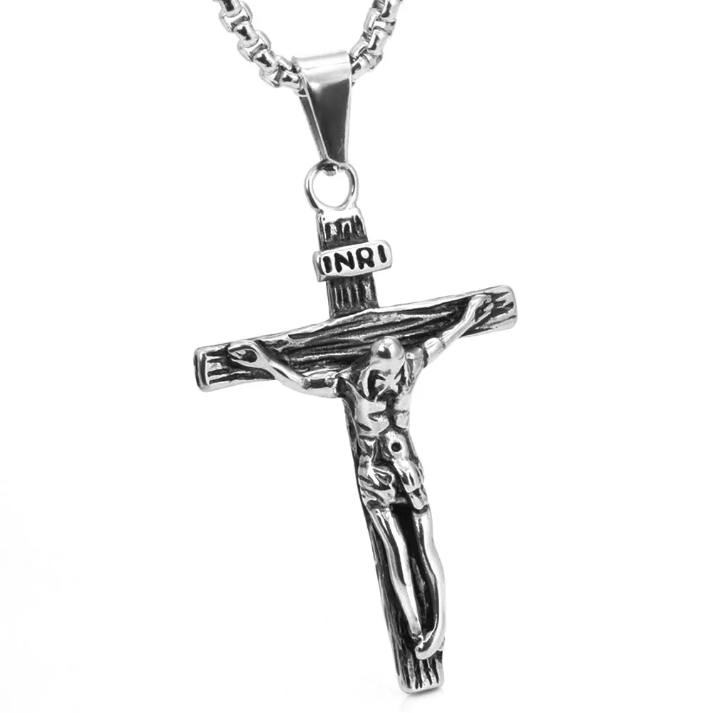 Классический крест ожерелье распятие INRI Jesus кулон золотой цвет нержавеющая сталь