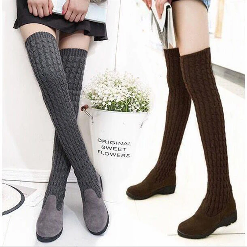 Winter Autumn Women Over The Knee Boots Knitted Woman Boots Round Toe Flat with Shoes Female Footwear 3 Colors Plus Size C040 
Winter Autumn Women Over The Knee Boots Knitted Woman Boots Round Toe Flat with Shoes Female Footwear 3 Colors Plus Size C040