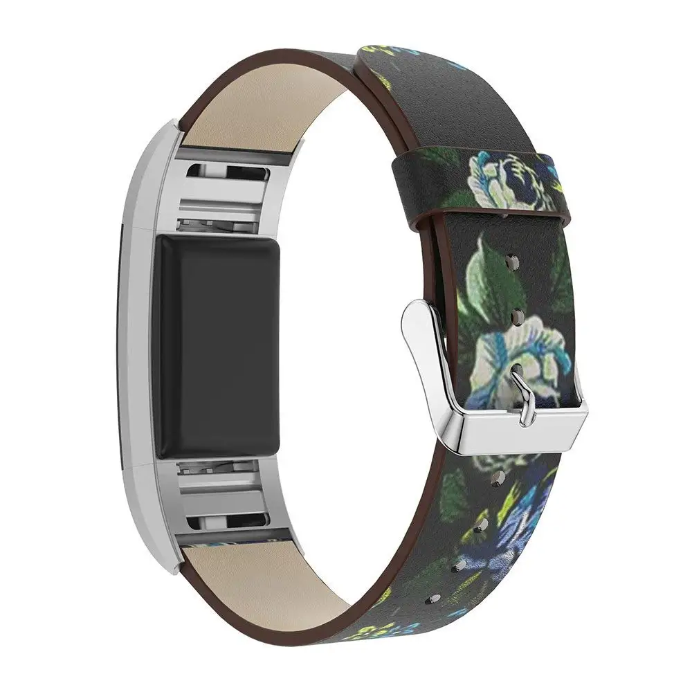 Genuine Leather Replacement Band Straps for Fitbit Charge 2 Smartwatch Pastoral Flowers Printed Bracelet Wristband 9.6 (6)