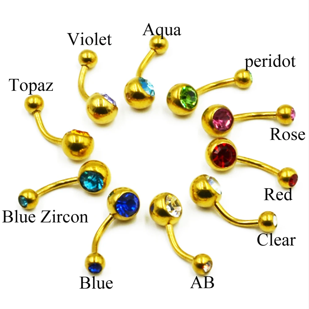 10pc Gold Titanium Anodized Mixed Color CZ Crystal Double Gem Steel Belly Button Ring Navel Stud Body Piercing Jewelry 14g
10pc Gold Titanium Anodized Mixed Color CZ Crystal Double Gem Steel Belly Button Ring Navel Stud Body Piercing Jewelry 14g