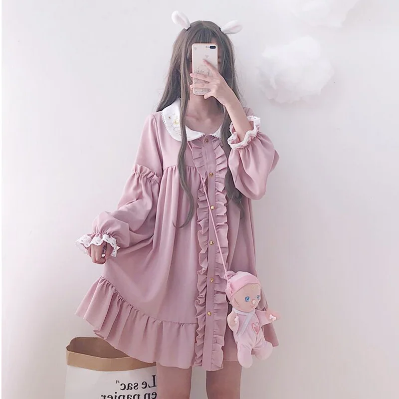 Women's Clothing Sweet Japan Embroidery Peter pan long Lace Flare Sleeve New ulzzang Autumn kawaii preppy style Ruffles Dresses
Women's Clothing Sweet Japan Embroidery Peter pan long Lace Flare Sleeve New ulzzang Autumn kawaii preppy style Ruffles Dresses