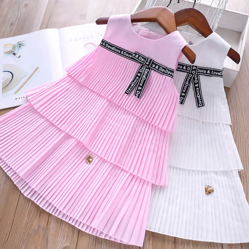 Roimyal Wholesale 2019 Summer 2 Color 2-6 Years Girl Letter Love Pendant Cute Pure Pleated Sleeveless Tank Dress free shipping | Детская