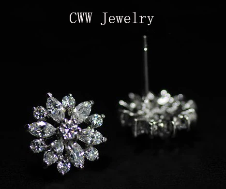 

Trendy Italina Rigant Ear Jewelry 1.4 cm White Cubic Zirconia Stones Flower Stud Earrings For Girls Free shipping(CZ083)