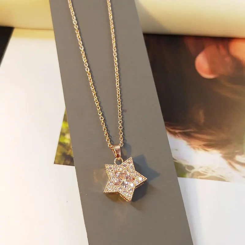 New Trendy High Quality Rose Gold Micro Zircon Pave set Pentagram Pendant Necklace Women Shiny Crystal Star Necklaces Jewelry
New Trendy High Quality Rose Gold Micro Zircon Pave set Pentagram Pendant Necklace Women Shiny Crystal Star Necklaces Jewelry