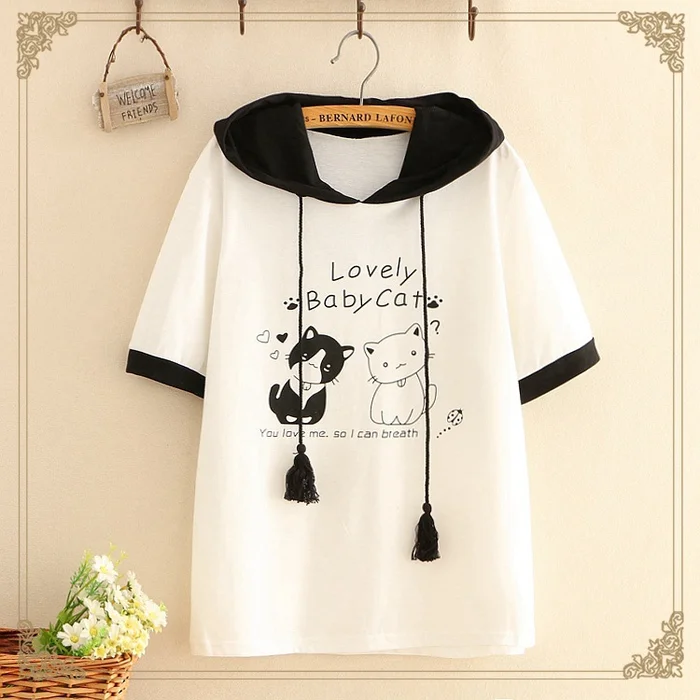 Waliicorners Japanese Cute Anime White T Shirt Women Harajuku Kawaii Black Cat Ear Print Children Girl Tops 2019 Casual Loose 90s Tee Shirts 14 HTB1ysN9a.GF3KVjSZFv762 nXXa3