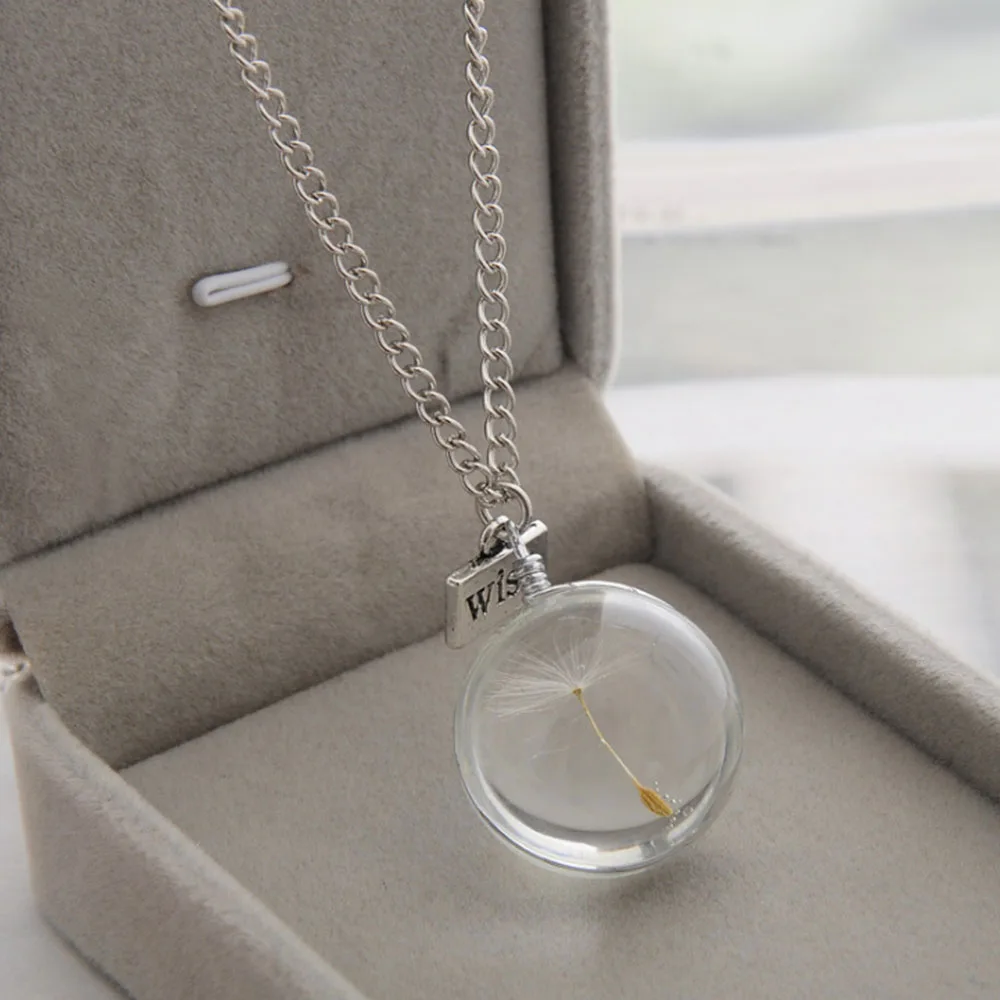 Necklaces Wish Real Dandelion Crystal Necklace Glass ball Shape Pendants Necklace Silver Chain Choker Women Necklace gift
Necklaces Wish Real Dandelion Crystal Necklace Glass ball Shape Pendants Necklace Silver Chain Choker Women Necklace gift