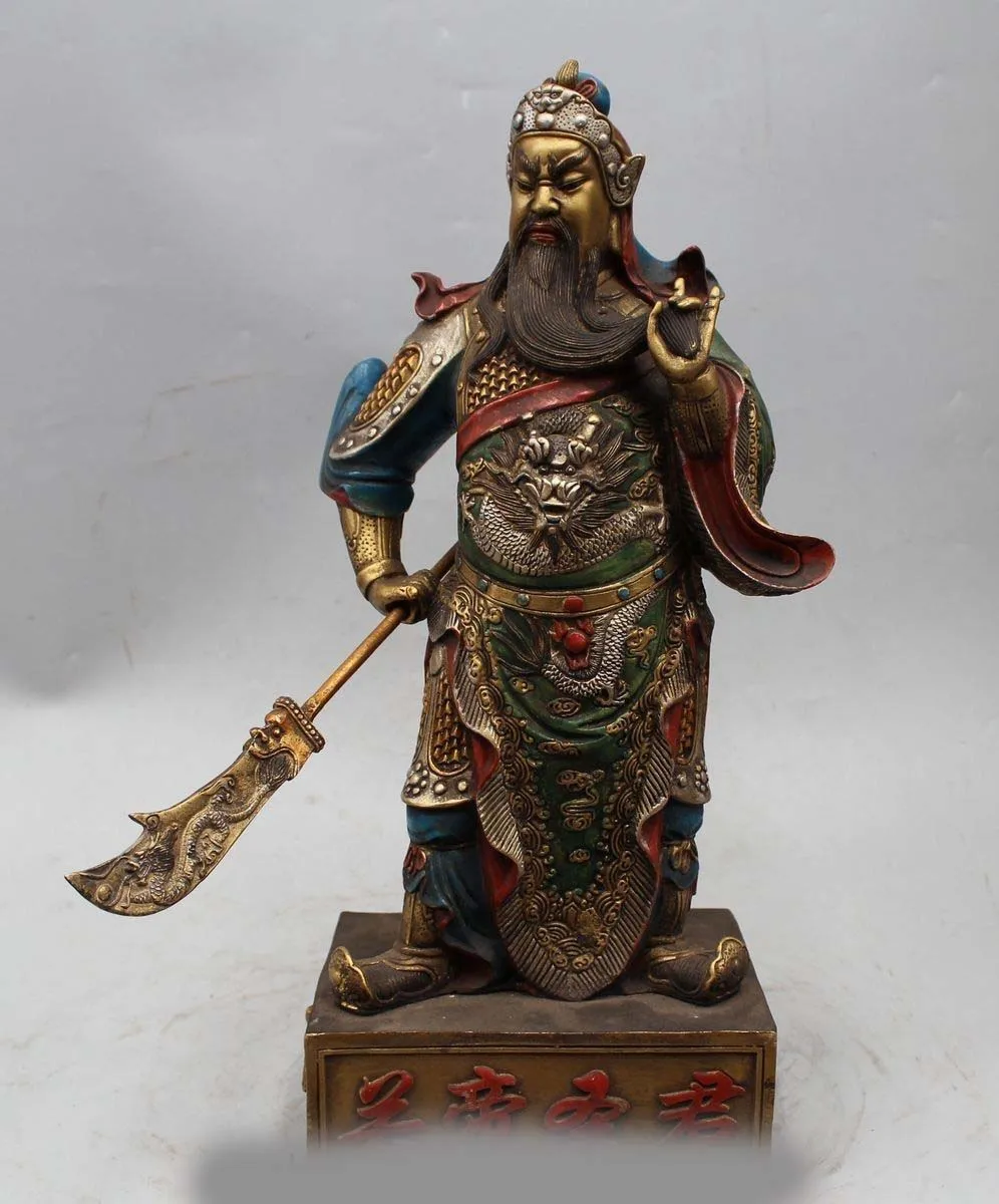 17" Chinese Fengshui Bronze Stand Guan Gong Yu Warrior God Sword Dragon Statue 
17" Chinese Fengshui Bronze Stand Guan Gong Yu Warrior God Sword Dragon Statue