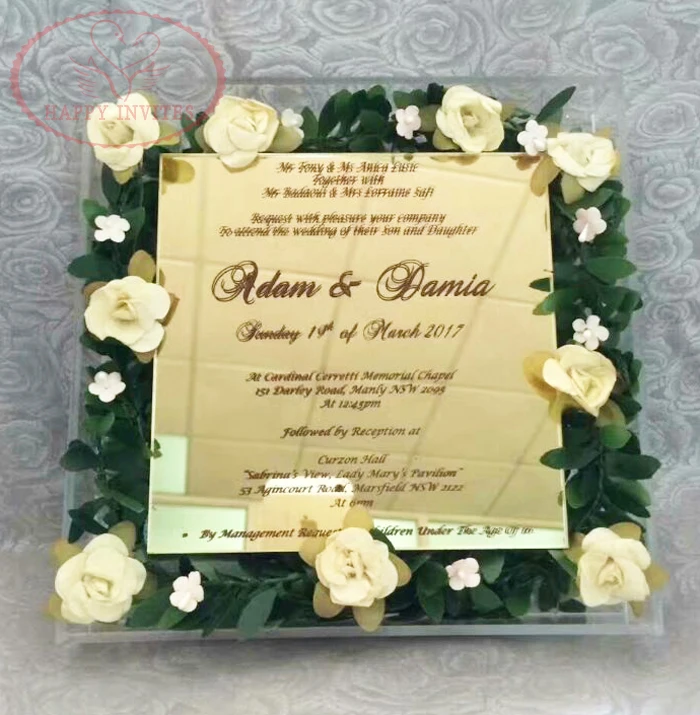HI4056-01 Special Acrylic Box Invitation with Dried Flowers for Garden Wedding