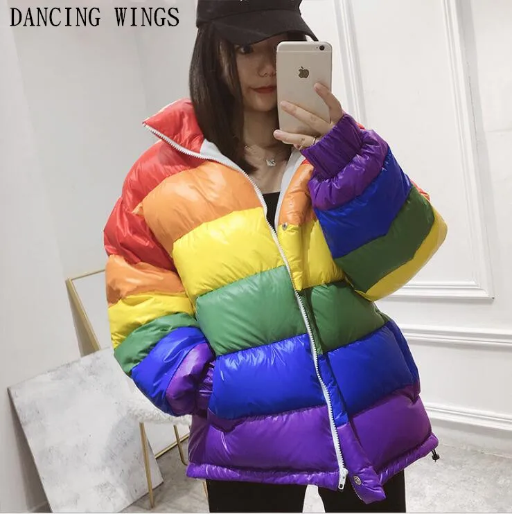 Celebrity Style Rainbow Striped Warm Down Coat Women Short 90% White Duck Down Parkas Down Jacket Loose Casual Snow Outwear
Celebrity Style Rainbow Striped Warm Down Coat Women Short 90% White Duck Down Parkas Down Jacket Loose Casual Snow Outwear