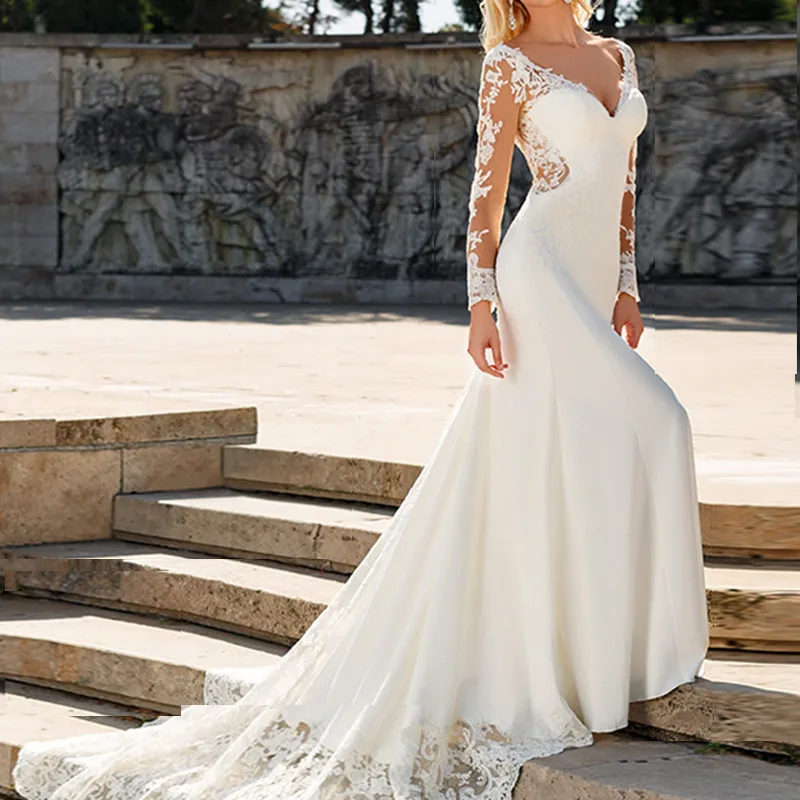 Vestido de Noiva Sexy Mermaid Wedding Dress Long Sleeves Backless Lace Appliques Bride Dresses Custom Made Bridal Gown
Vestido de Noiva Sexy Mermaid Wedding Dress Long Sleeves Backless Lace Appliques Bride Dresses Custom Made Bridal Gown