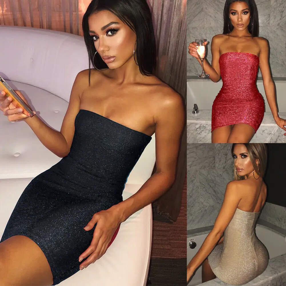 Sexy Women Strapless Sequins Glitter Sleeveless Bodycon Dress Clubwear Evening Party Mini Dress
Sexy Women Strapless Sequins Glitter Sleeveless Bodycon Dress Clubwear Evening Party Mini Dress