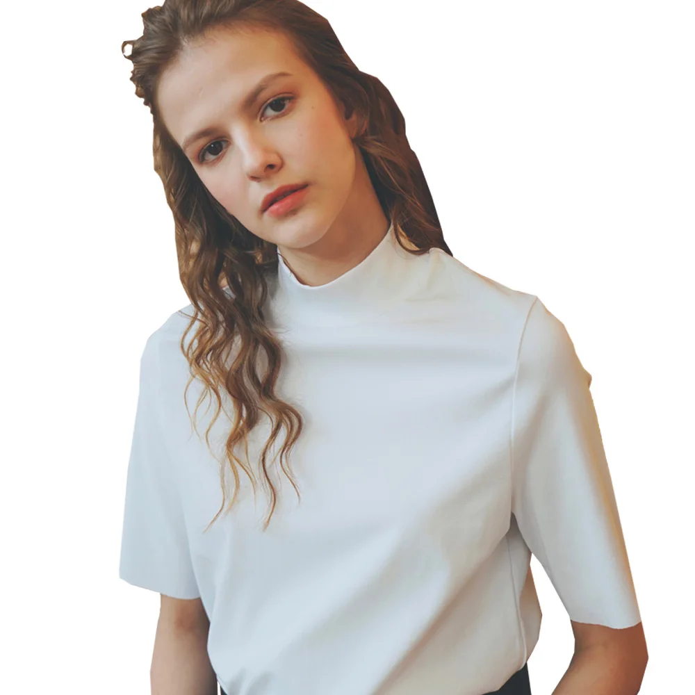 Spring half high collar pure color casual bottom T - shirt with short sleeve head looks thin female 191006
Spring half high collar pure color casual bottom T - shirt with short sleeve head looks thin female 191006