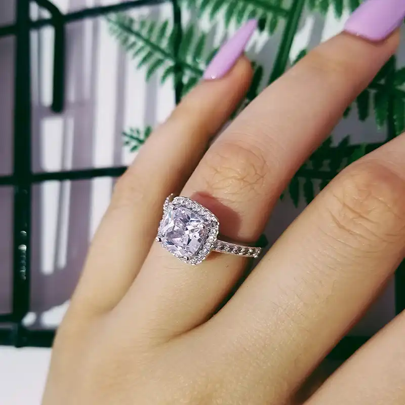 Original 925 Sterling Silver Cushion Cut Finger Ring Sets For