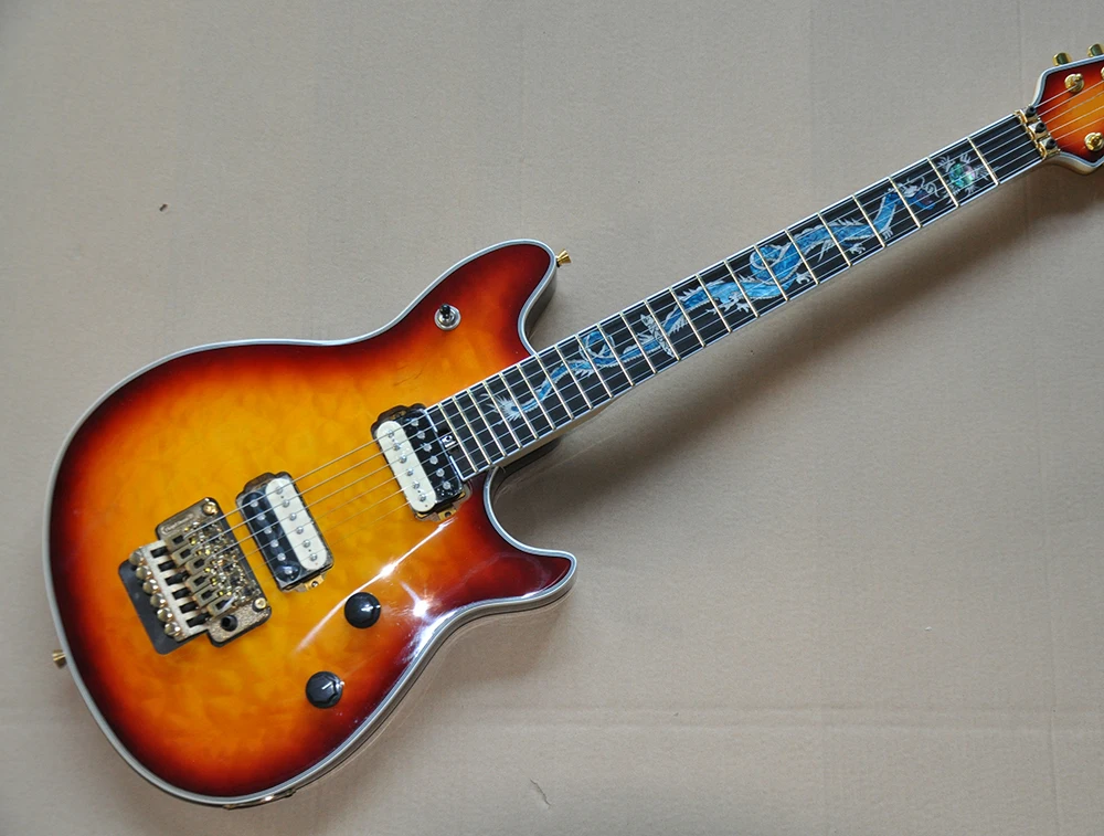 Factory Custom Sunburst Electric Guitar with Dragon Frets Inlay,Gold Hardware,Rosewood Fretboard,Double Rock,Offer Customized
Factory Custom Sunburst Electric Guitar with Dragon Frets Inlay,Gold Hardware,Rosewood Fretboard,Double Rock,Offer Customized