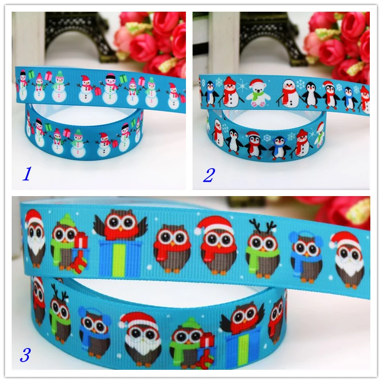 

7/8'' Free shipping christmas owl snowman printed grosgrain ribbon hair bow headwear party decoration wholesale OEM 22mm H5512