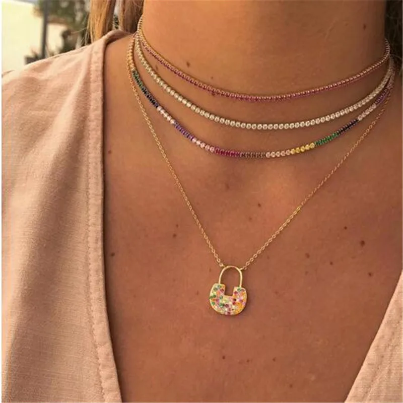 2019 Statement gold color necklace with rainbow cz tennis chain colorful cz charm choker with tiny link chain necklace jewelry
2019 Statement gold color necklace with rainbow cz tennis chain colorful cz charm choker with tiny link chain necklace jewelry
