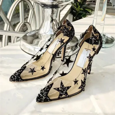2019 spring and summer new rhinestone star pointed sexy transparent stiletto shallow high heel single shoes.
2019 spring and summer new rhinestone star pointed sexy transparent stiletto shallow high heel single shoes.
