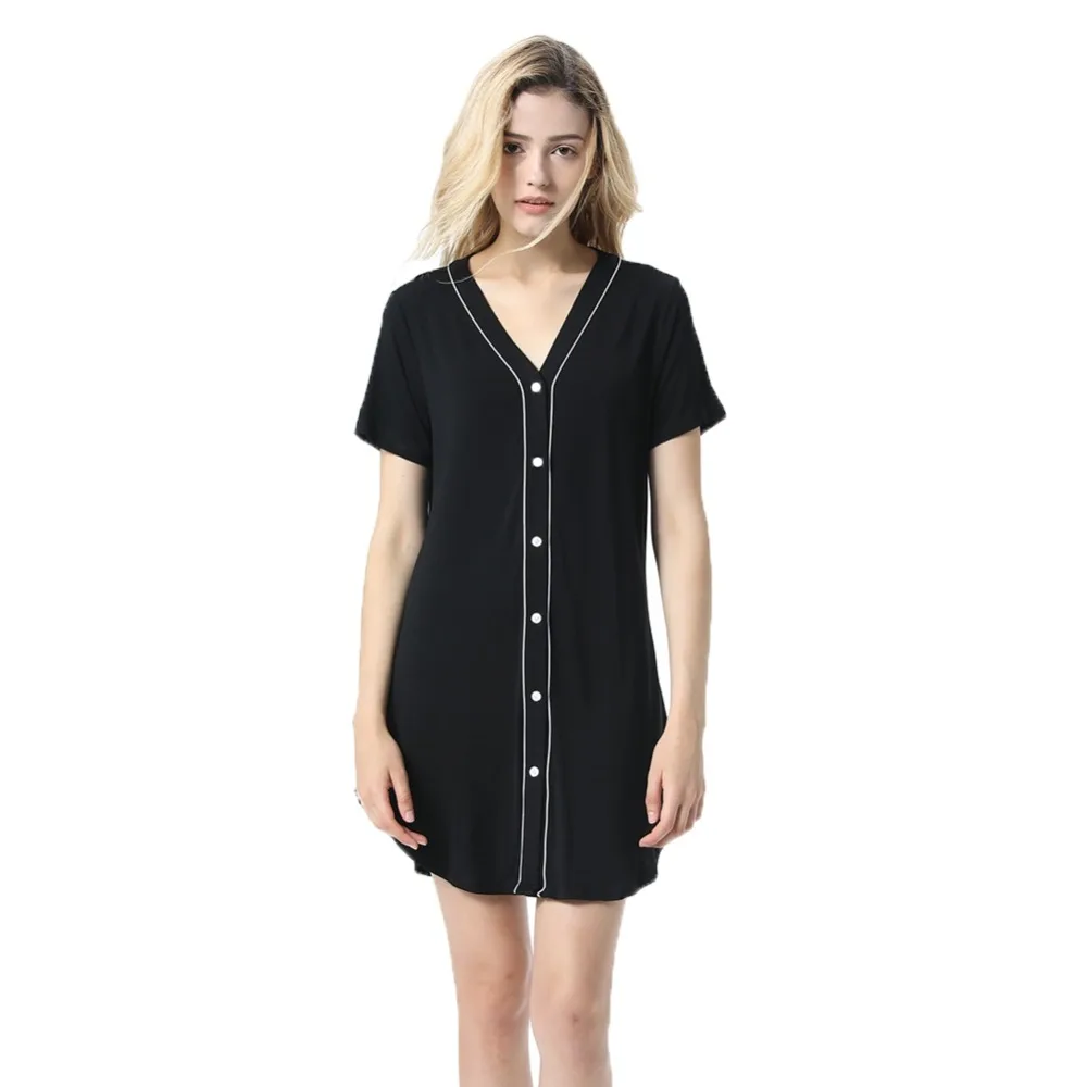 Women Modal Short-Sleeved V-Neck Long Section Home Service Single-Row Button Ladies Nightdress
Women Modal Short-Sleeved V-Neck Long Section Home Service Single-Row Button Ladies Nightdress