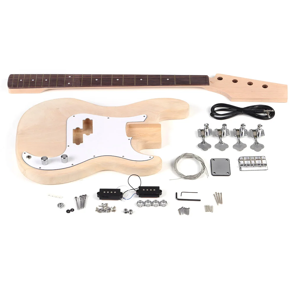 

Wholesale-Unfinished DIY Electric Bass Guitar Kit Basswood Body Maple Neck Rosewood Fingerboard guitarra bass guitars