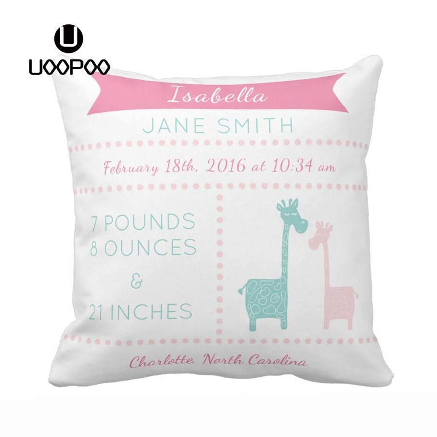 Custom Giraffe Baby Birth Stats Pink Mint Aqua Teal Throw Pillow Cover Soft Polyester Home Decorative Cushion Cover for Sofa
Custom Giraffe Baby Birth Stats Pink Mint Aqua Teal Throw Pillow Cover Soft Polyester Home Decorative Cushion Cover for Sofa