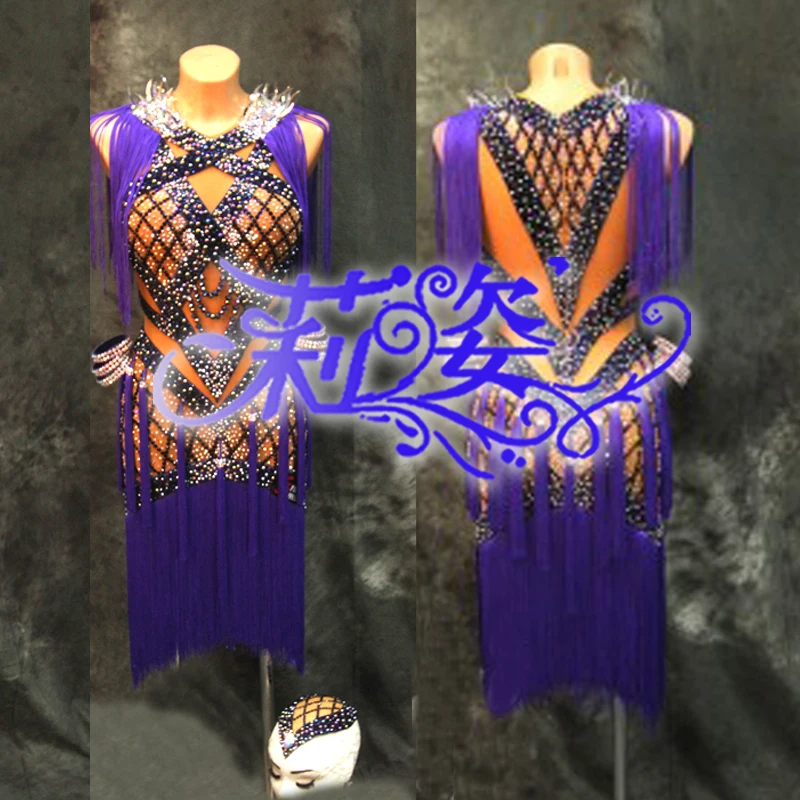 Purple sexy latin dance dress Professional customization girl or lady hot dancing competition | Тематическая одежда и