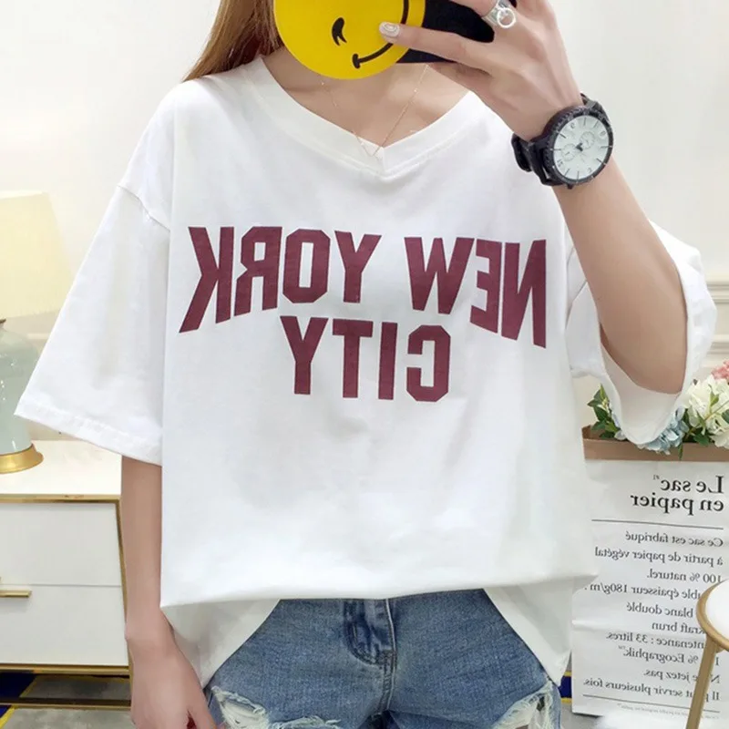 2019 Women Letter Print Casual Loose T-Shirt Women V Neck Short Sleeve T-Shirt White Simple Basic Harajuku Tshirts Tops
2019 Women Letter Print Casual Loose T-Shirt Women V Neck Short Sleeve T-Shirt White Simple Basic Harajuku Tshirts Tops
