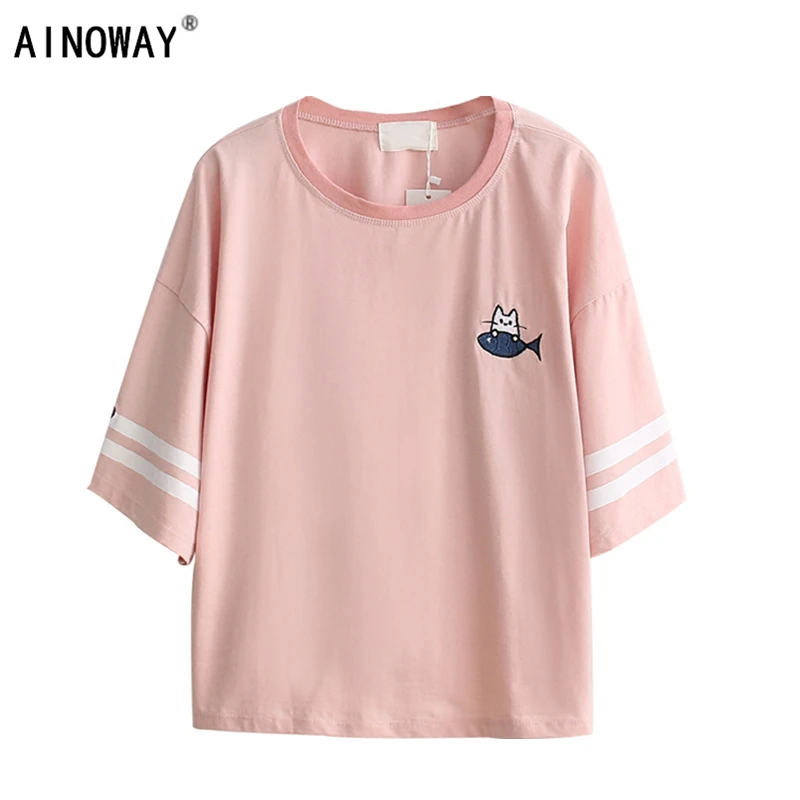 Harajuku kawaii t shirt women Korean style t-shirt tee kawai cat fish emberoidery cotton tops shirt camiseta tassels hot sales
Harajuku kawaii t shirt women Korean style t-shirt tee kawai cat fish emberoidery cotton tops shirt camiseta tassels hot sales