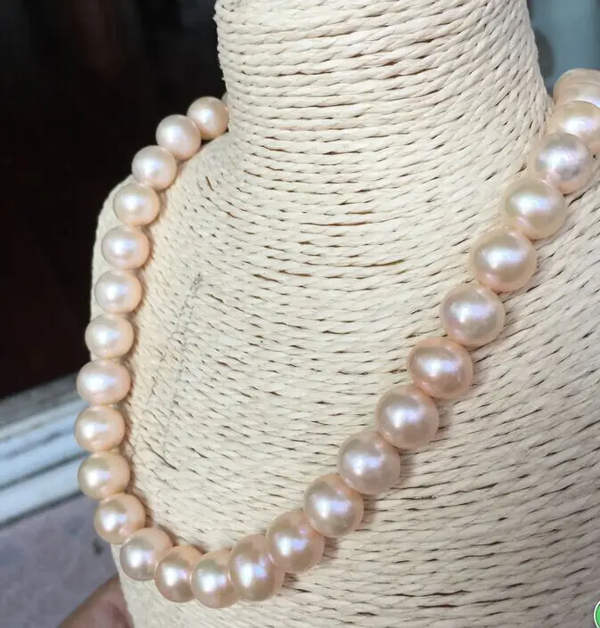 Классическое круглое золотистое розовое жемчужное ожерелье 13-15 мм 14 | Украшения и