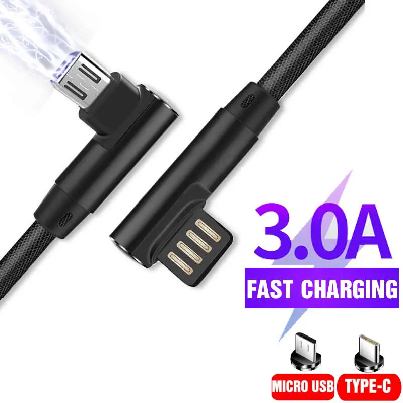 Micro USB Cable 90 Degree Data line For Samsung S8 S9 Android phone 3A Type-C Fast Charging Cable For Huawei Xiaomi Tablet Cable
Micro USB Cable 90 Degree Data line For Samsung S8 S9 Android phone 3A Type-C Fast Charging Cable For Huawei Xiaomi Tablet Cable