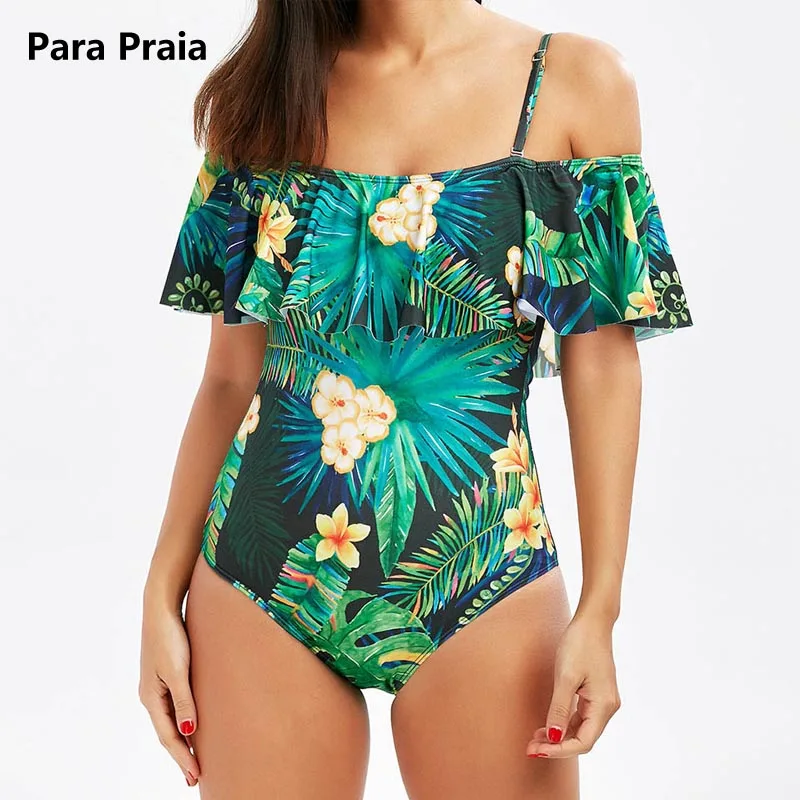 Off The Shoulder Swimsuit Leaf Printed Swimwear Women One Piece Swimsuit Ruffle Monokini Bandeau Female Bathing Suit 2019
Off The Shoulder Swimsuit Leaf Printed Swimwear Women One Piece Swimsuit Ruffle Monokini Bandeau Female Bathing Suit 2019