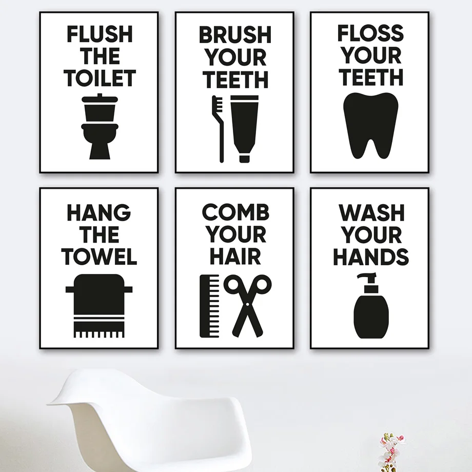 Wash brush Towel Comb Toilet Funny Sign Wall Art Canvas Painting Nordic Posters and Prints Wall Pictures For Living Room Decor
Wash brush Towel Comb Toilet Funny Sign Wall Art Canvas Painting Nordic Posters and Prints Wall Pictures For Living Room Decor