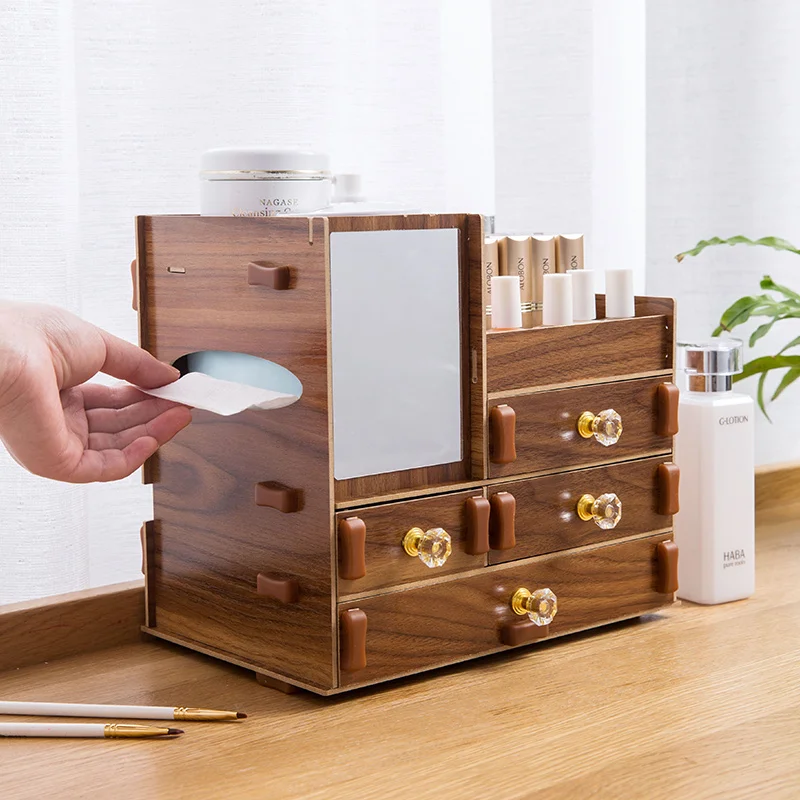Wooden Cosmetic Storage Box Drawers Type With Mirror Dressing Table Makeup Storage Rack Multi Layers Lipstick Organizer Shelves
Wooden Cosmetic Storage Box Drawers Type With Mirror Dressing Table Makeup Storage Rack Multi Layers Lipstick Organizer Shelves