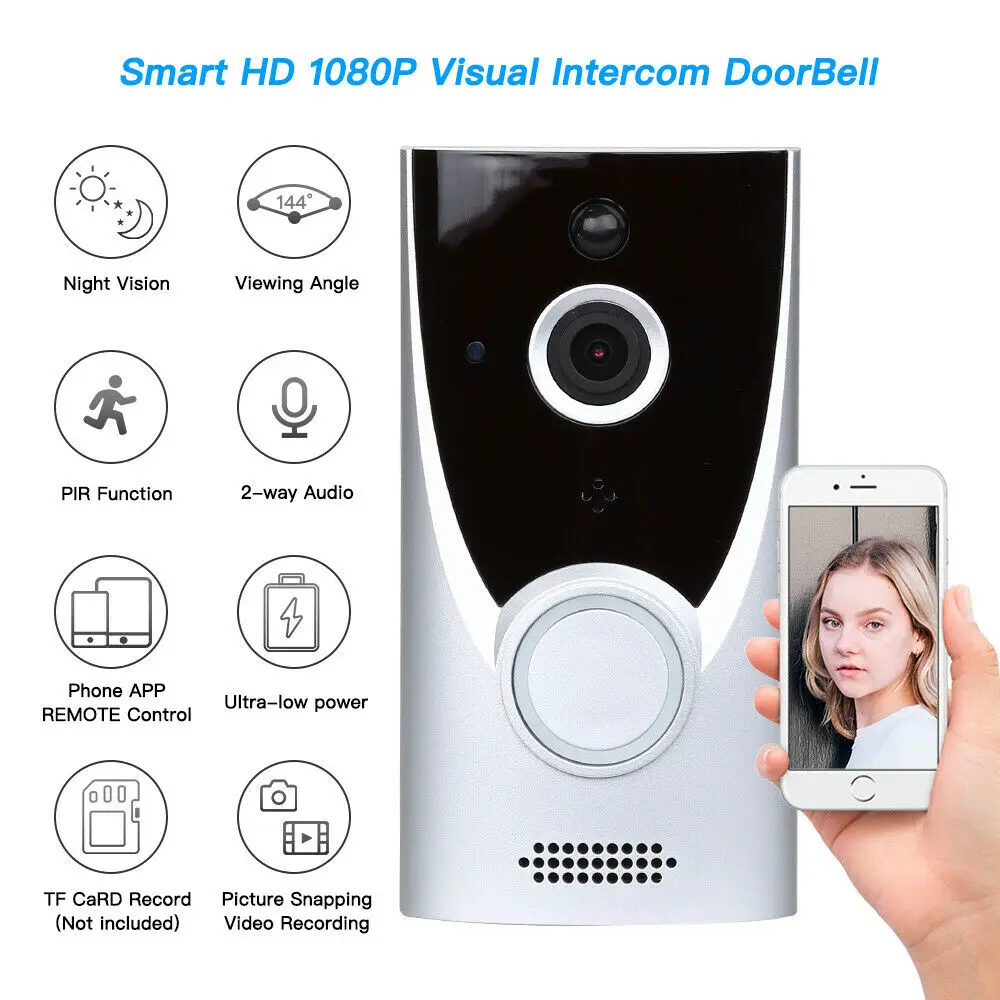 Wifi Visual Doorbell Door Bell PIT Senor Video Record Remote Phone View Security
Wifi Visual Doorbell Door Bell PIT Senor Video Record Remote Phone View Security
