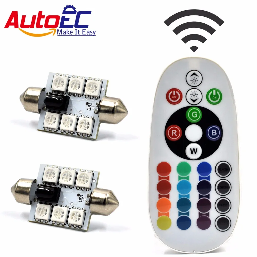 AutoEC 1set x Multicolor C5W Interior 41mm Car Festoon 5050 RGB 6 smd led flash strobe reading light lamp bulbs Remote Control
AutoEC 1set x Multicolor C5W Interior 41mm Car Festoon 5050 RGB 6 smd led flash strobe reading light lamp bulbs Remote Control