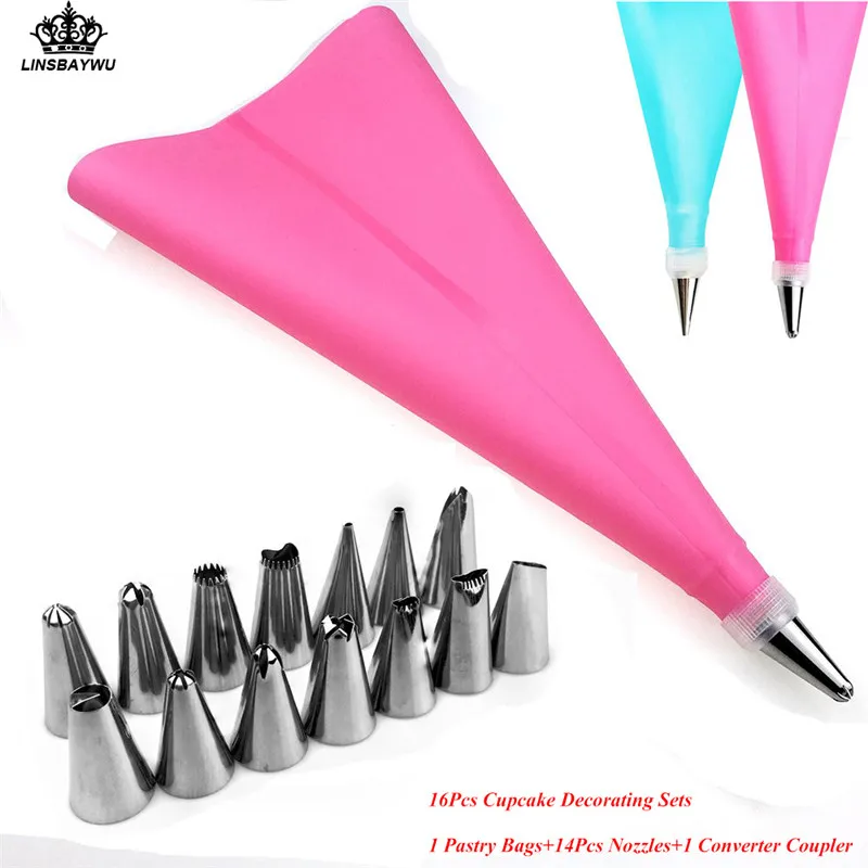 16Pcs DIY Silicone Icing Piping Cupcake Pastry Bags 14 Nozzles Tips Set Cake Decorating Mould Coupler Converter Cake Baking Tool
16Pcs DIY Silicone Icing Piping Cupcake Pastry Bags 14 Nozzles Tips Set Cake Decorating Mould Coupler Converter Cake Baking Tool