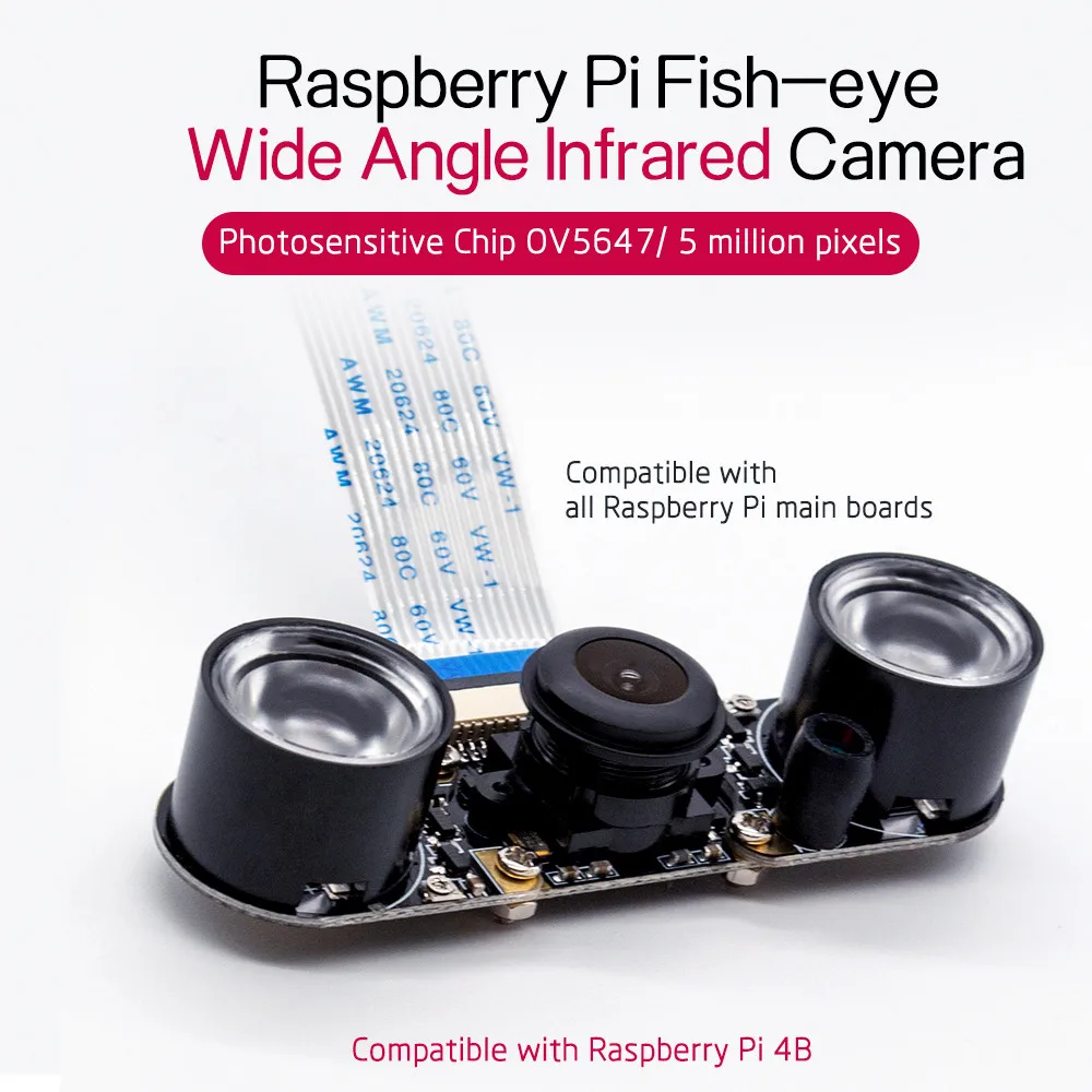 Raspberry Pi4B IR Camera Night Vision Focal Adjustable 5MP 1080P Fish Eye Wide Angle Camera Module Compatible with All RPI Board
Raspberry Pi4B IR Camera Night Vision Focal Adjustable 5MP 1080P Fish Eye Wide Angle Camera Module Compatible with All RPI Board