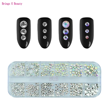1 Box 12 Grids Nail Art Decoration Crystal Rhinestone 2mm~5mm Clear AB Flatback Gems Useful DIY 3D Glitter Nails Art Ornaments
1 Box 12 Grids Nail Art Decoration Crystal Rhinestone 2mm~5mm Clear AB Flatback Gems Useful DIY 3D Glitter Nails Art Ornaments